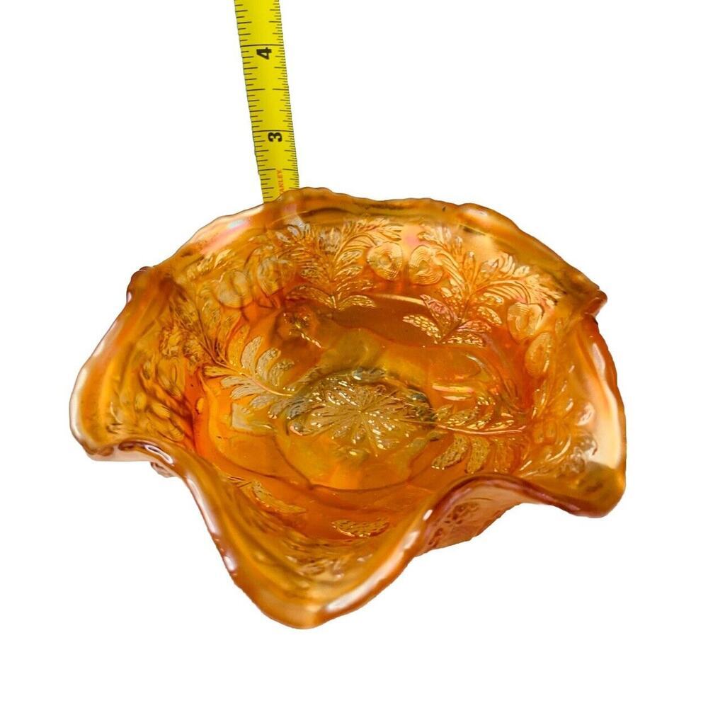 Antique Carnival Glass Fenton Panthers Marigold Ruffled Berry Bowl 1914 3-Footed - Picture 5 of 15